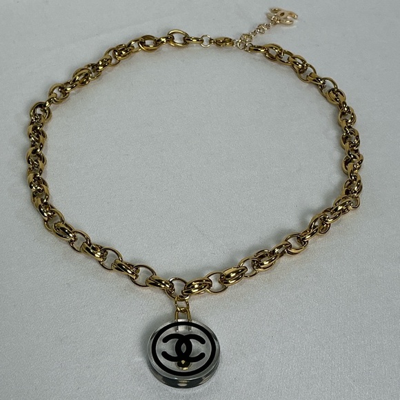 Jewelry - Open Link Gold Chain Necklace with Chanel Pendant